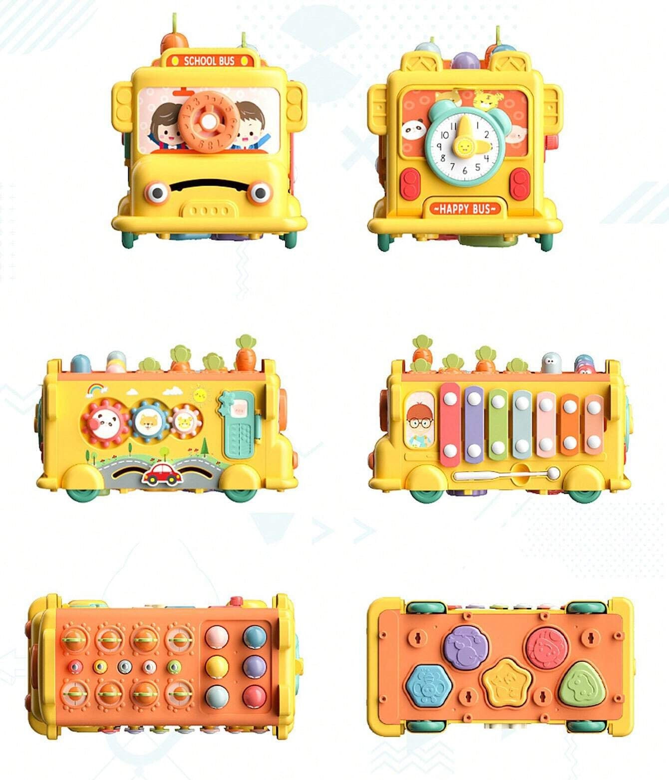 WOOPIE BABY interaktyvus Montessori mokomasis autobusas 6in1 Hammer cimbolai +18 m