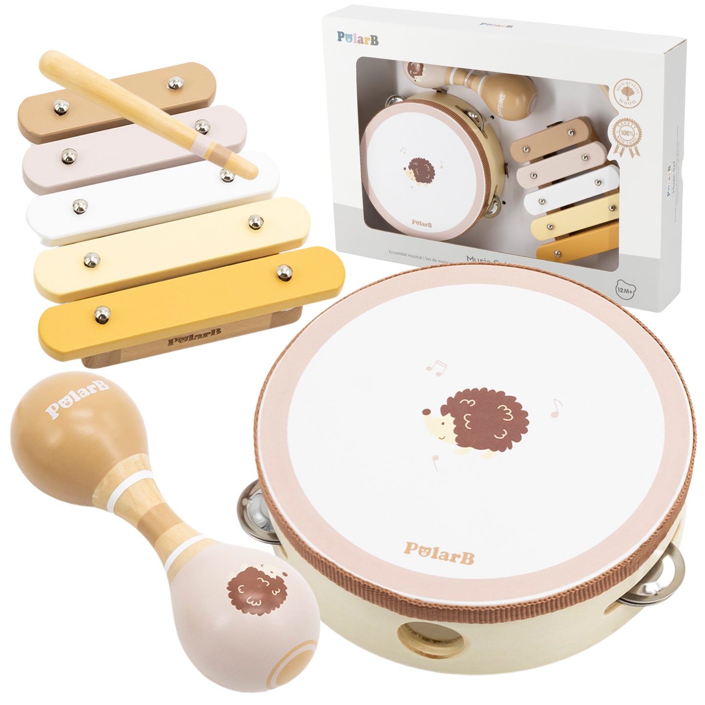 VIGA PolarB muzikinis rinkinys Hedgehog Tambourine Maracas Xylophone