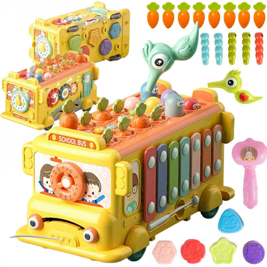 WOOPIE BABY interaktyvus Montessori mokomasis autobusas 6in1 Hammer cimbolai +18 m