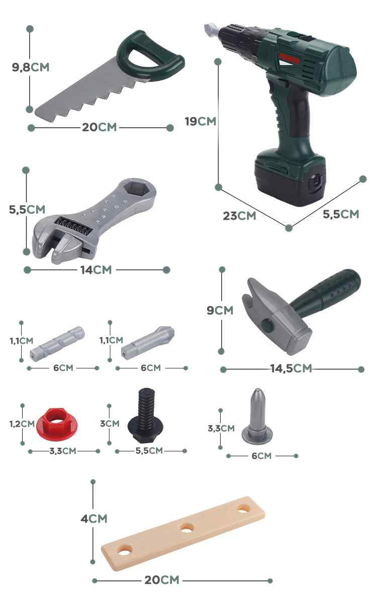 Didelė įrankių dėžė vaikams DIY rinkinys Atsuktuvas ir gręžtuvas 15 vnt.