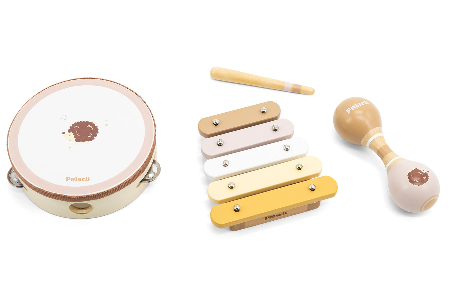 VIGA PolarB muzikinis rinkinys Hedgehog Tambourine Maracas Xylophone