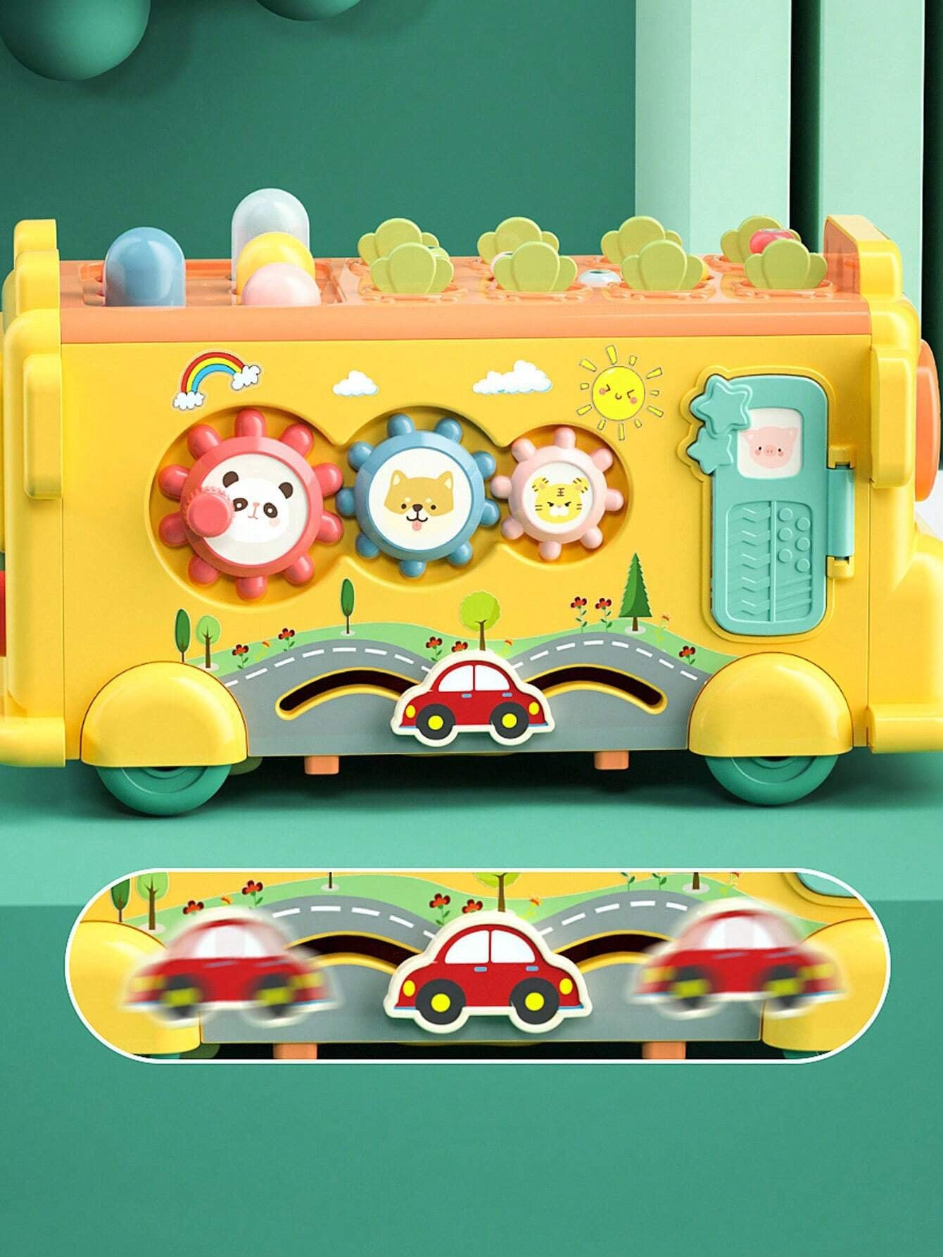 WOOPIE BABY interaktyvus Montessori mokomasis autobusas 6in1 Hammer cimbolai +18 m