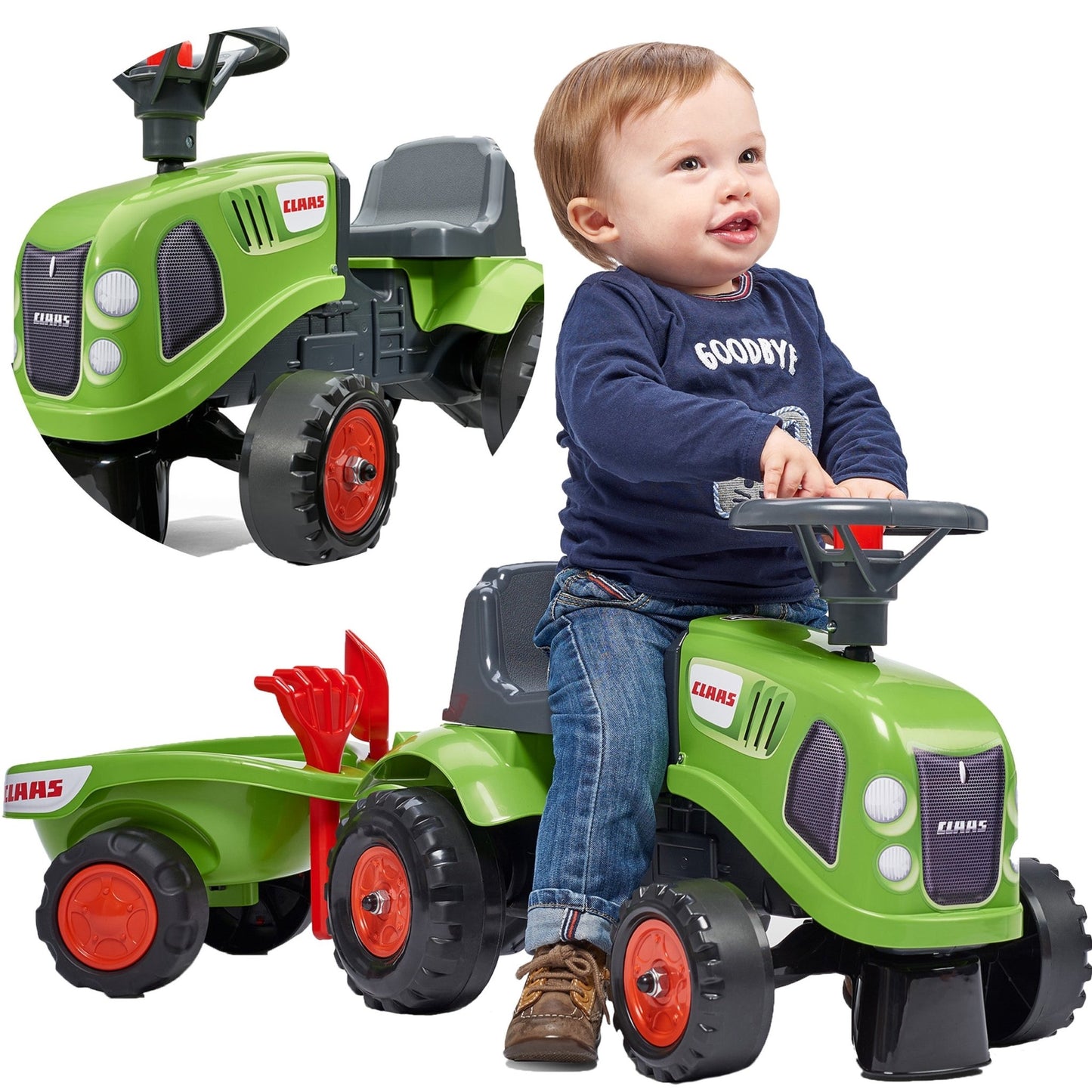 Traktorius Baby Claas Green su priekaba ir priedais nuo 1 metų - DKhouse