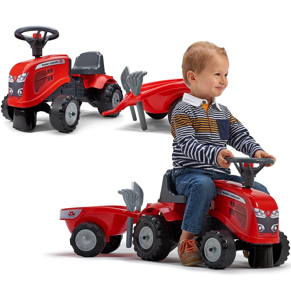 Traktorius Baby Massey Ferguson raudonas su priekaba + Nuo 1 metų - DKhouse