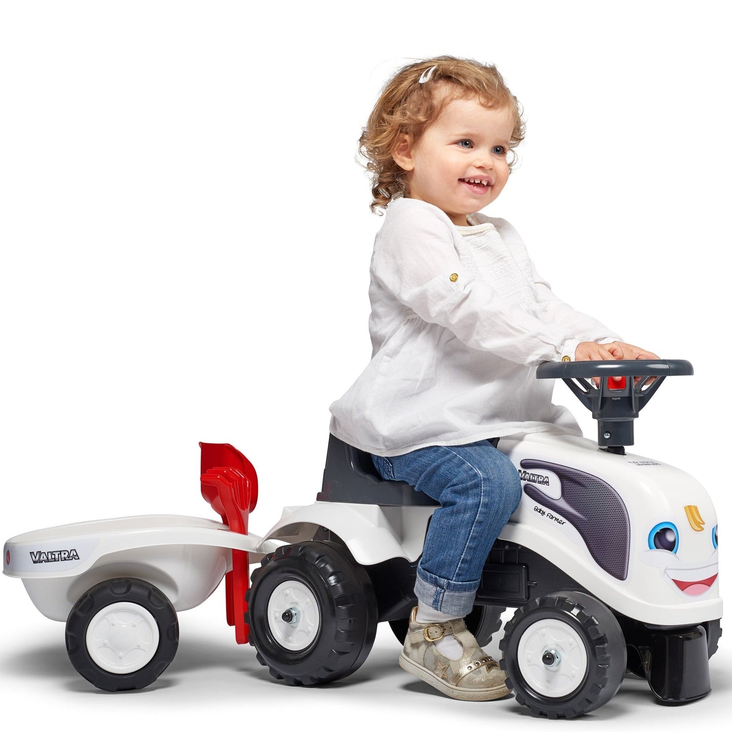 Traktorius Baby Valtra White su priekaba ir priedais nuo 1 metų amžiaus - DKhouse