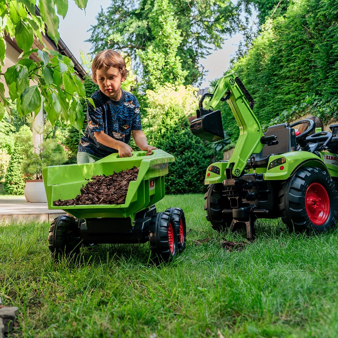 Traktorius didelis CLAAS AVEC Pedal Green su priekaba nuo 3 metų - DKhouse