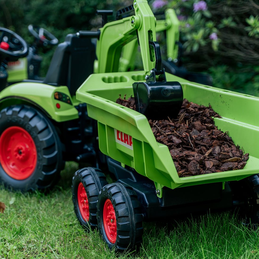 Traktorius didelis CLAAS AVEC Pedal Green su priekaba nuo 3 metų - DKhouse