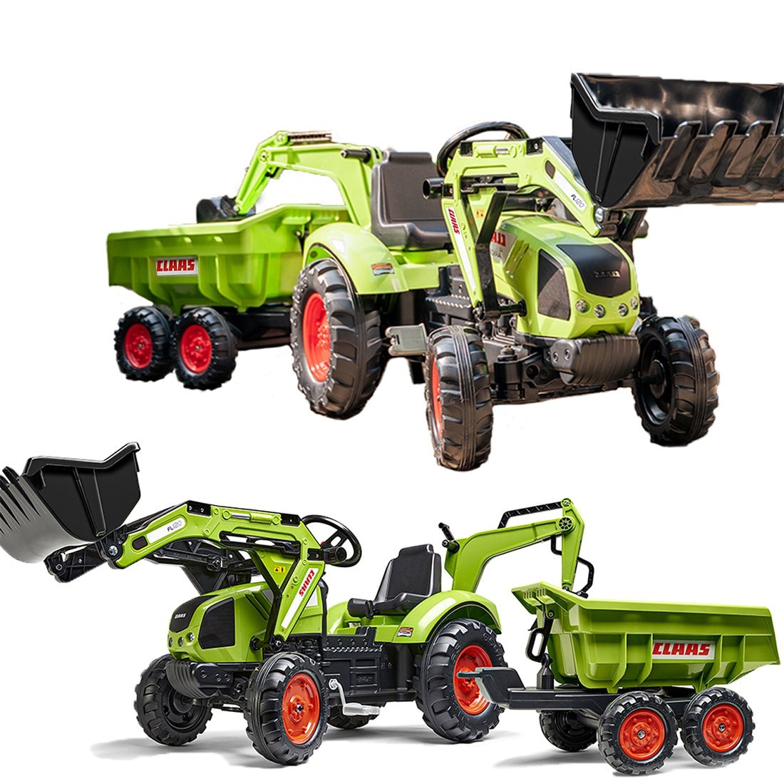 Traktorius didelis CLAAS AVEC Pedal Green su priekaba nuo 3 metų - DKhouse