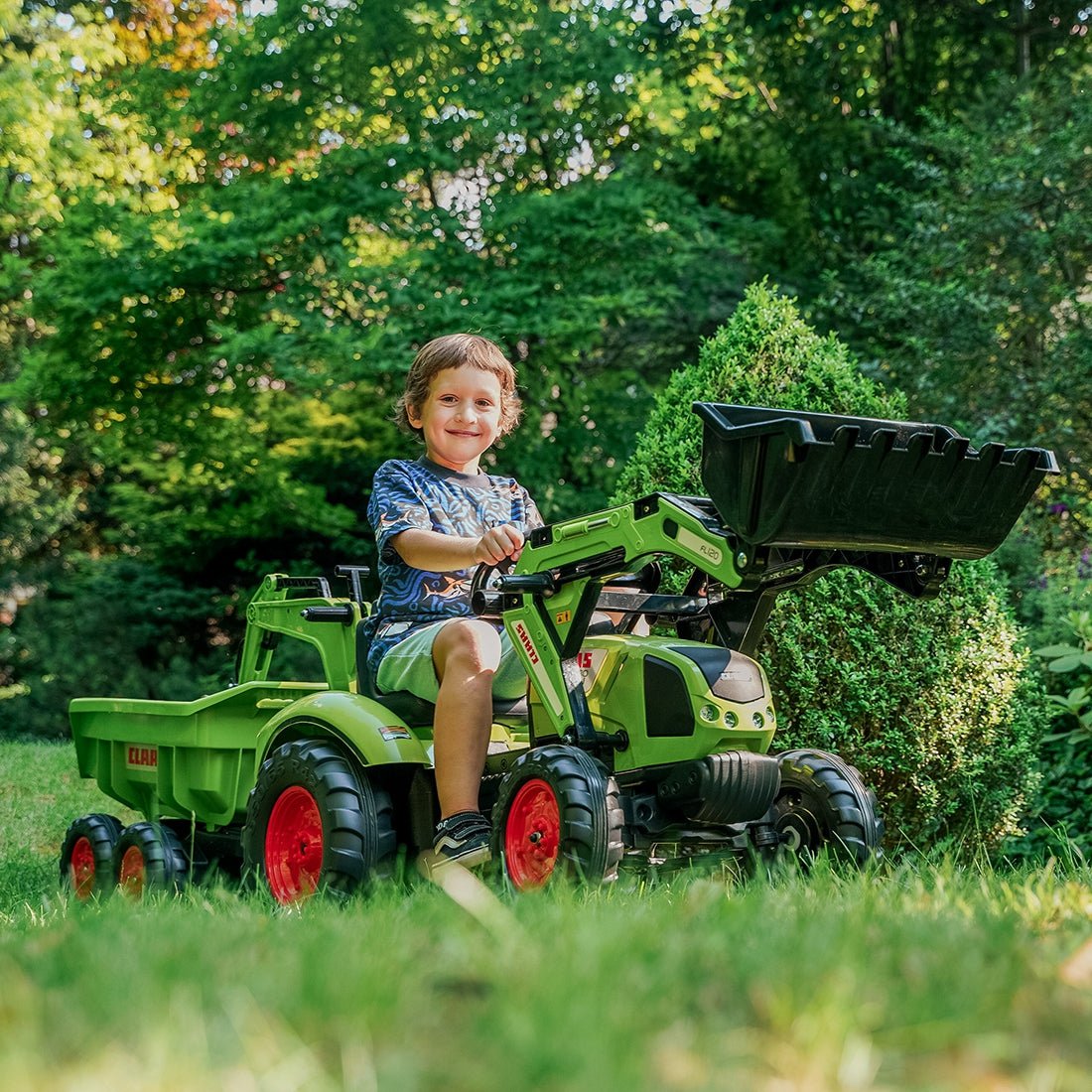 Traktorius didelis CLAAS AVEC Pedal Green su priekaba nuo 3 metų - DKhouse