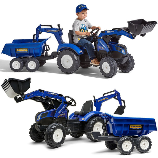 Traktorius New Holland pedalinis mėlynas su priekaba nuo 3 metų - DKhouse